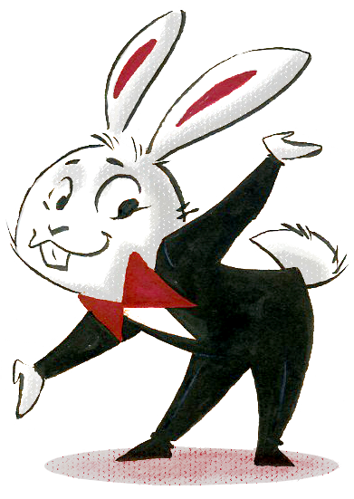 Mascotte lapin avec un noeud papillon